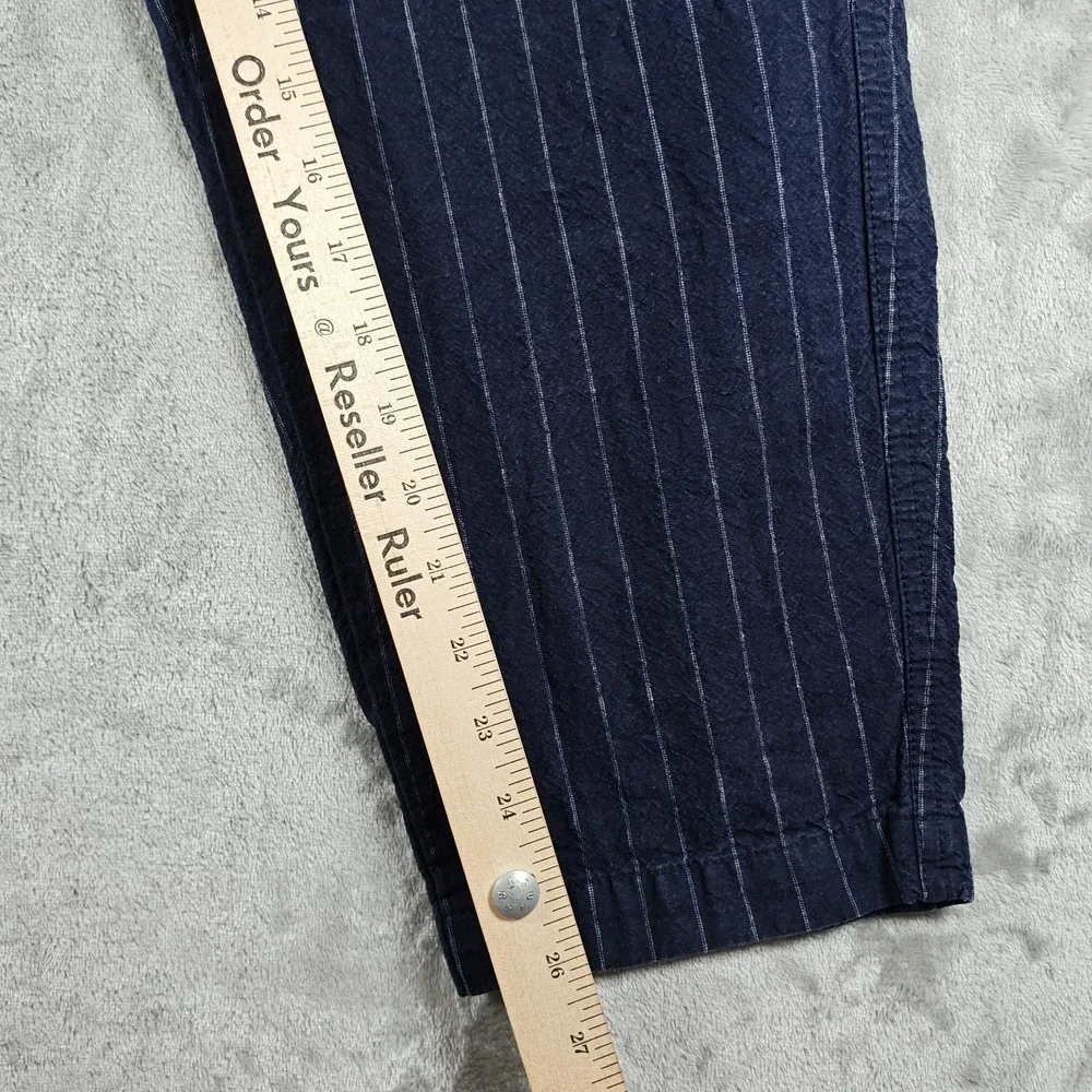 Uniqlo Pants Men XL 34x26.5 Blue Pinstriped Linen Blend Relaxed Cropped